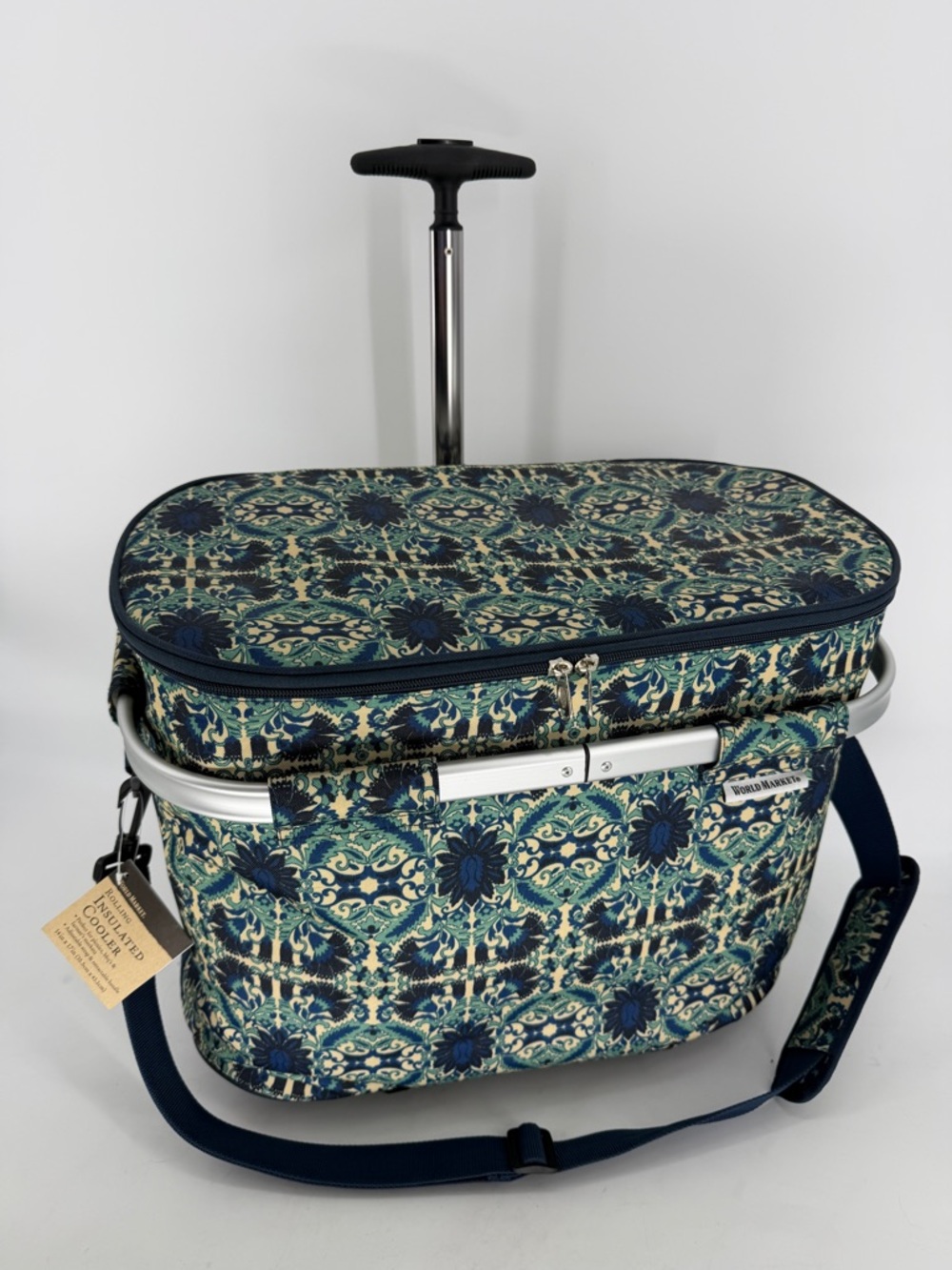 World Market Rolling Insulated Cooler Picnic Busket New